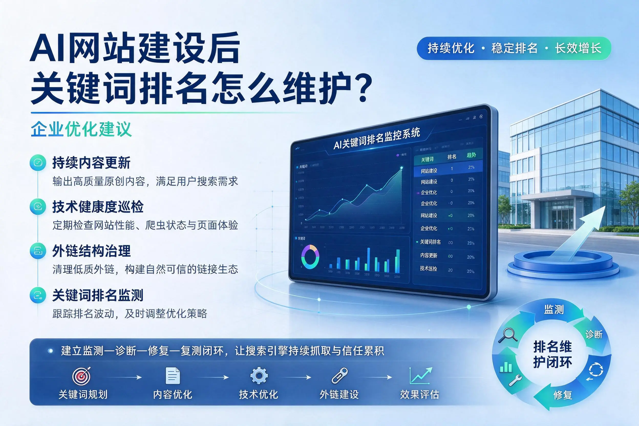 AI网站建设后关键词排名怎么维护？辽阳企业优化建议